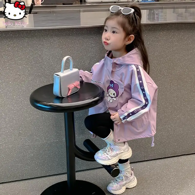 

Новая детская куртка Kawaii Sanrio с мультяшным принтом Melody, повседневная осенняя одежда для девочек, модное пальто с капюшоном, милый подарок, ветровка