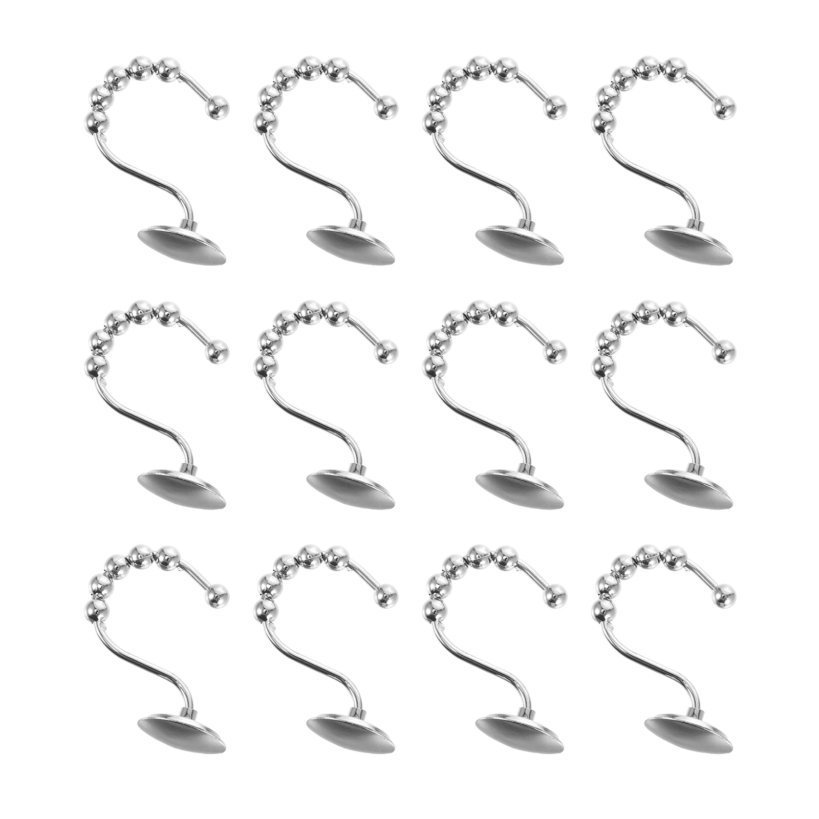 

12 Pcs Zinc Alloy Shower Curtain Hooks Sturdy Bathroom Decor Accessories Smooth Roller Beads Curtains Fixing Hardware