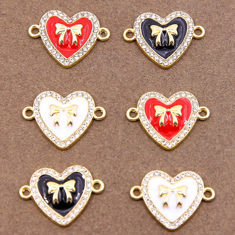 10Pcs Colorful Enamel Love Bow tie Connector Cute Heart Charm for Jewelry Making DIY Bracelet Earrings Accessories Wholesale