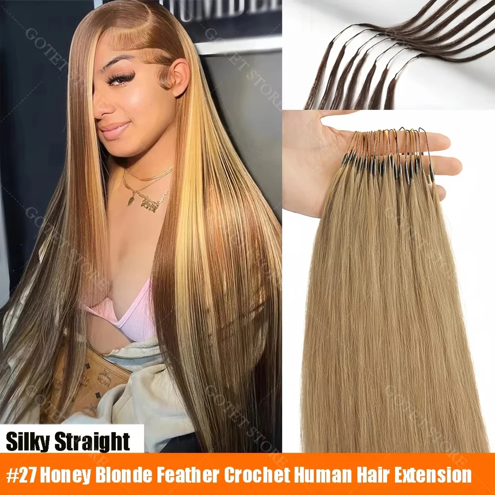 

Miracle Knots Honey Blonde Highlight Feather Crochet Human Hair For Braids Lightweight Silky Straight Crochet Bundles Human Hair