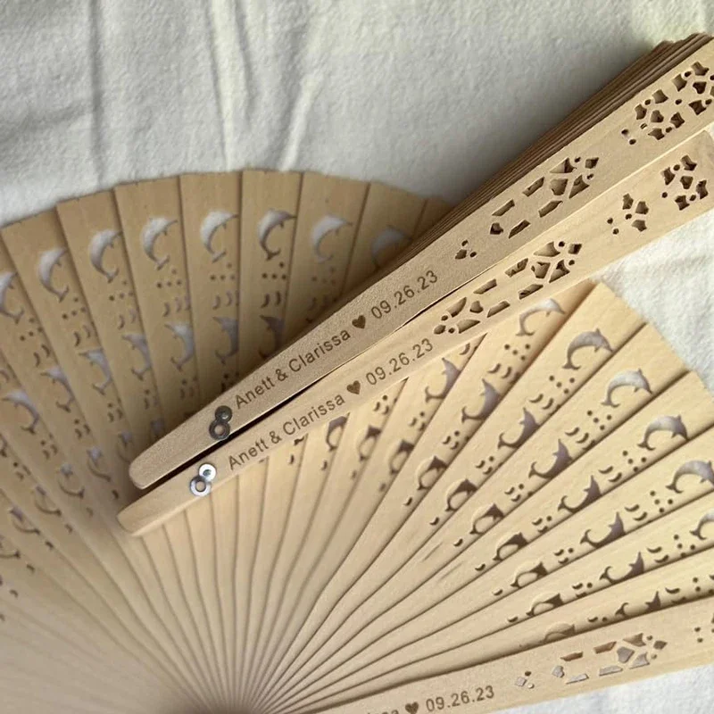 Custom Dolphin Shape Wooden Folding Fans for Weddings, Parties, Baptism Personalized Guest Gifts, Women Events, Communion Decor