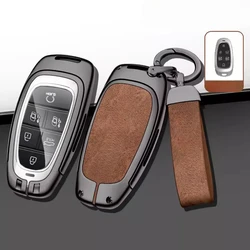Metal Leather Car Key Case Cover Shell Suit For Hyundai 2024 Palisades SUV Key Case
