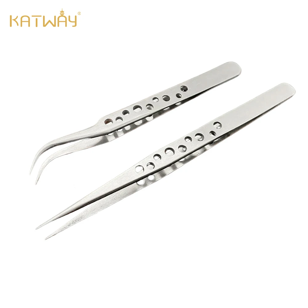 

KATWAY DIY Phone Repair Hand Tools, Precision Tweezers Industrial Anti-static Stainless Steel Curved Straight Tip Forcep HH-AA02