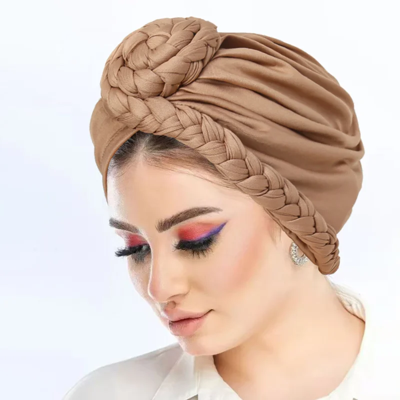 KepaHoo Solid Color Braided Women Hijab Caps Muslim Wrap Head Turban Bonnet Fashion Headdress Islamic Clothing Accessories