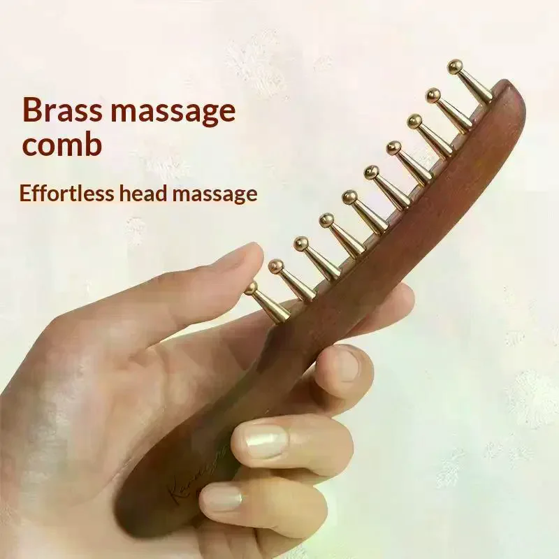 Head Meridians Massage Comb Copper Wood Meridians Comb Needling Guasha Scalp Relax Tools Long Hair Head Therapy Meridian Comb