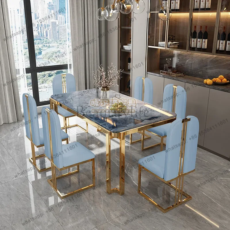 

FGItalian marble dining table and chair combination rectangular high-end household rock slab table