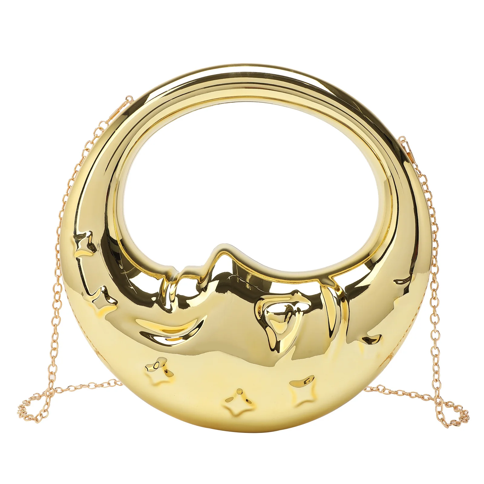 

New Fashion Ladies Moon-shaped Shiny Evening Clutch Handbag with Chain for Single-shoulder or Crossbody Wear Ideal for Weddings