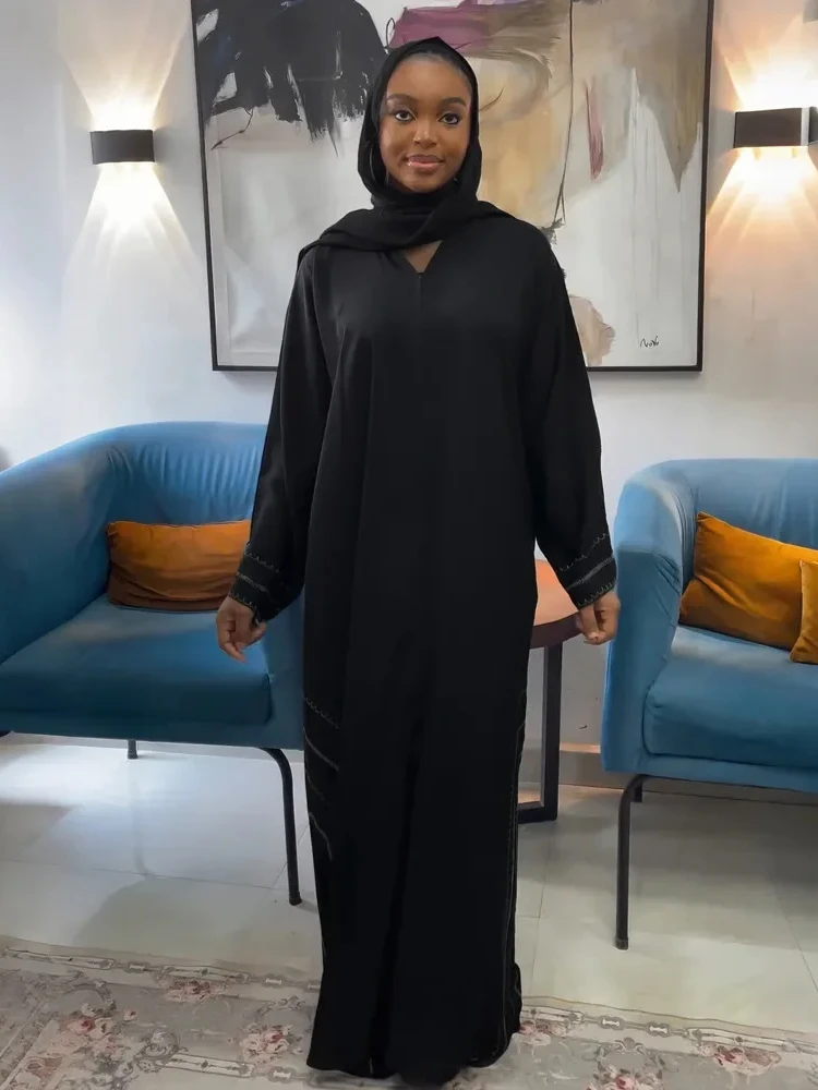 Marokańska Kaftan Czarna Abaya z Szalikiem Kobiety Muzułmańska Sukienka Abaya Zipper Up Vestidos Eid Ramadan Abayas Saudi Arabska Długa Szata 2024