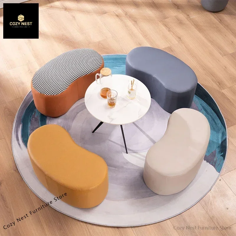Luxury Stool INS Lamb Changing Wool Foot Stool Bedroom Pouf Nordic Shoe Ottoman Creative Design Living Room Floor Sofa Bench