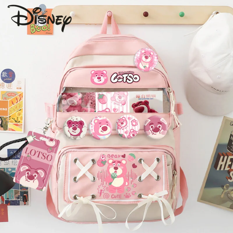 Disney Strawberry Bear New Women's Backpack Fashion High Capacity Student Backpack Cartoon Multi Functional Leisure Travel Bag