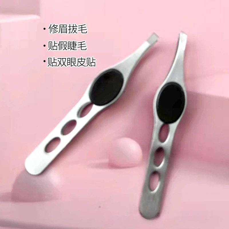 Pinça plana de fibra de precisão, extensões de cílios, aperto de diamante, antiderrapante, premium, aço inoxidável, boca oblíqua, ferramentas de maquiagem, 1 peça