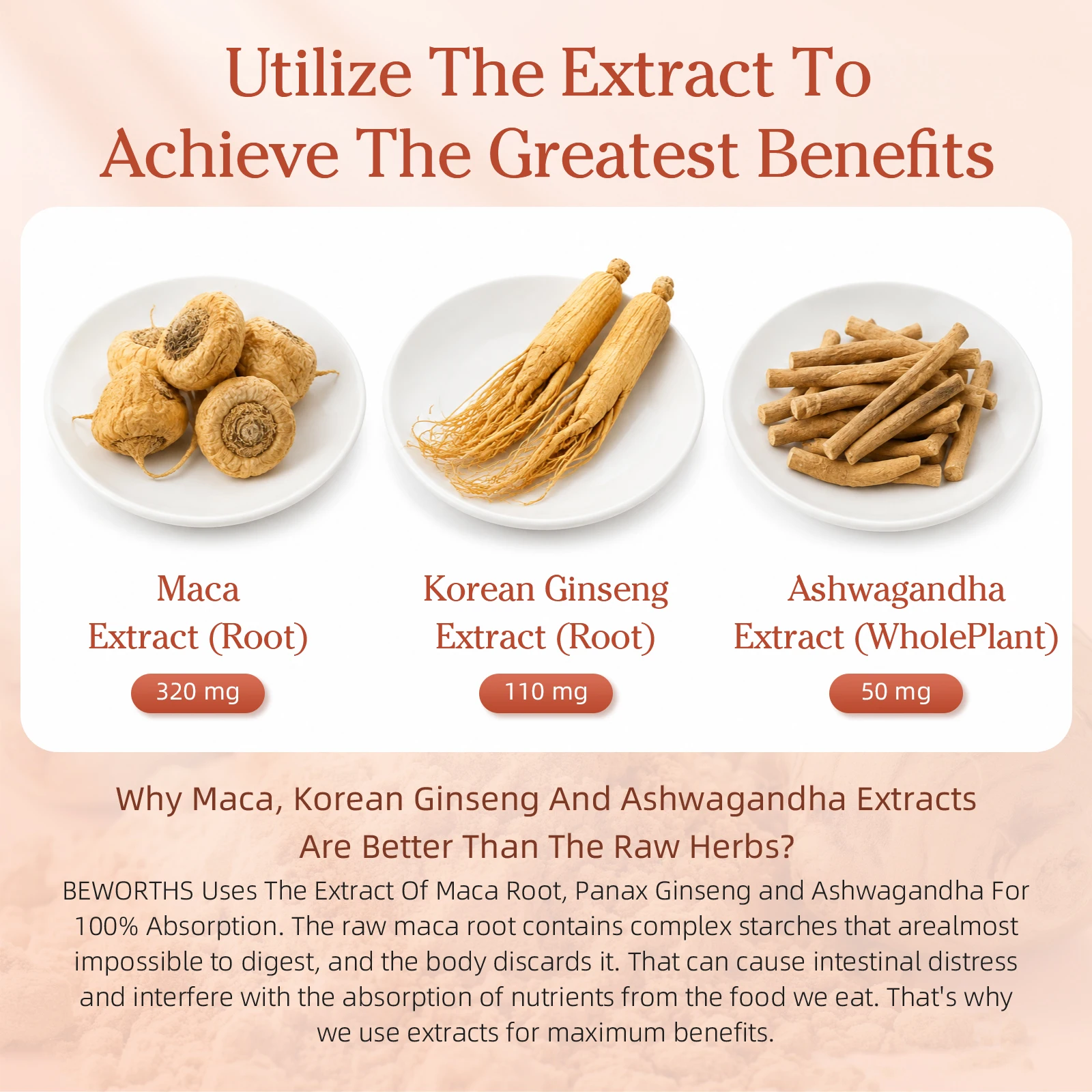BEWORTJS Maca Root Capsules With Korean Ginseng Ashwagandha Hormonal Balance Stronger Physical Performance Energy Booster