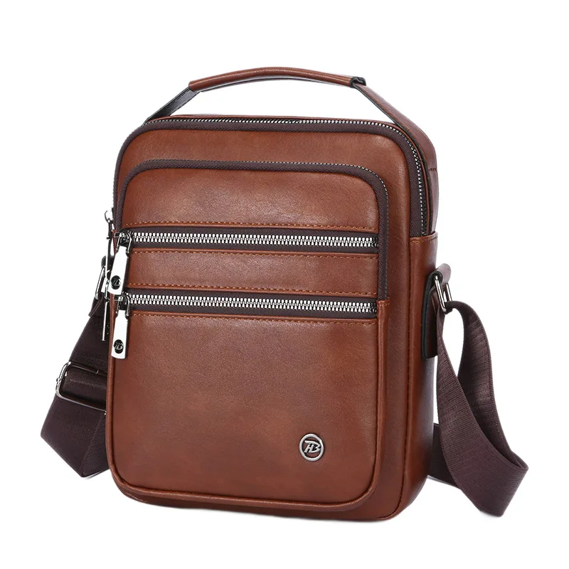 Vintage PU Leather Men's Shoulder Bag Waterproof Wear-Resistant Crossbody Casual Commuter Messenger Sling Bag