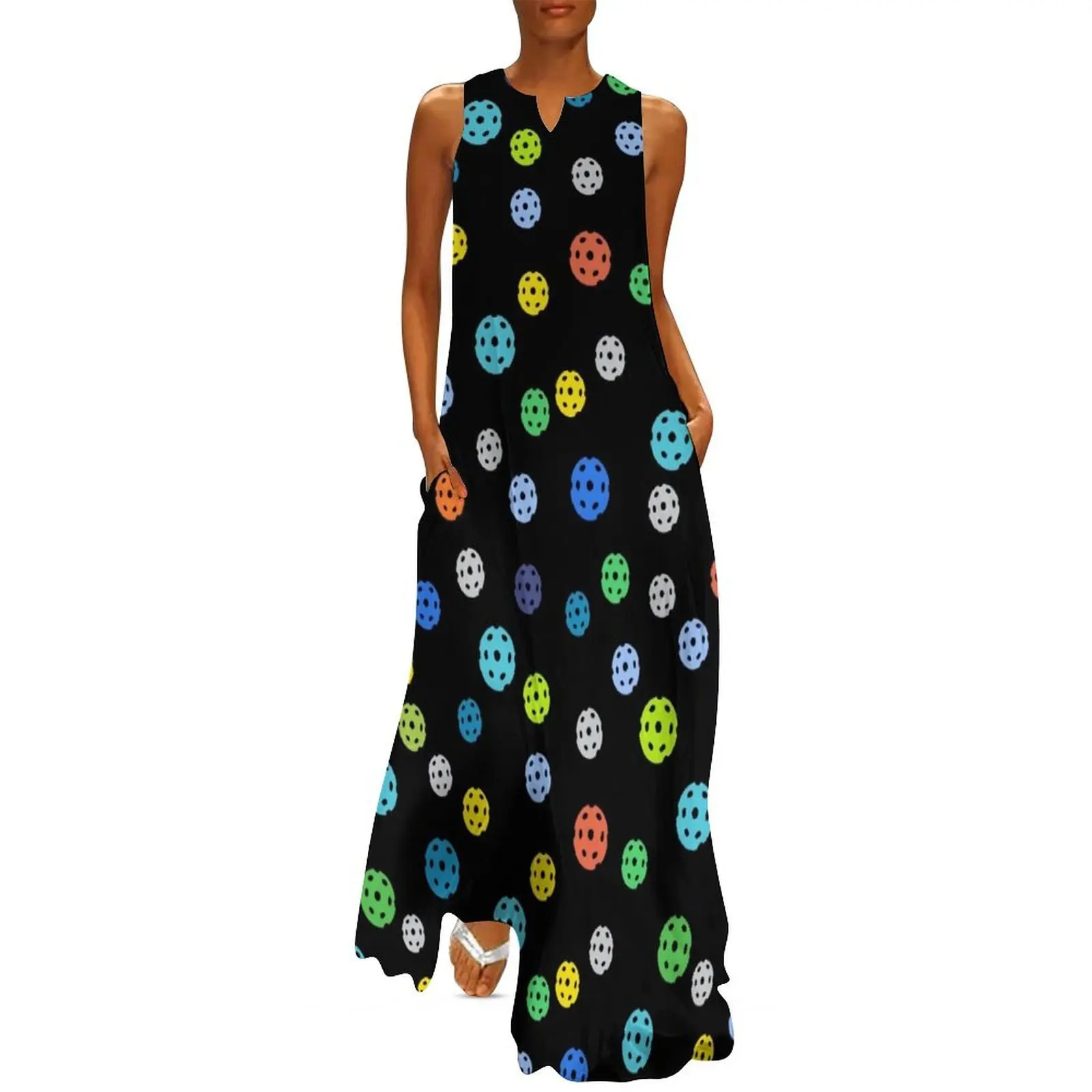 Colorful Pickle-ball Pattern Long Dress dress summer long sleeve dresses dress korean style