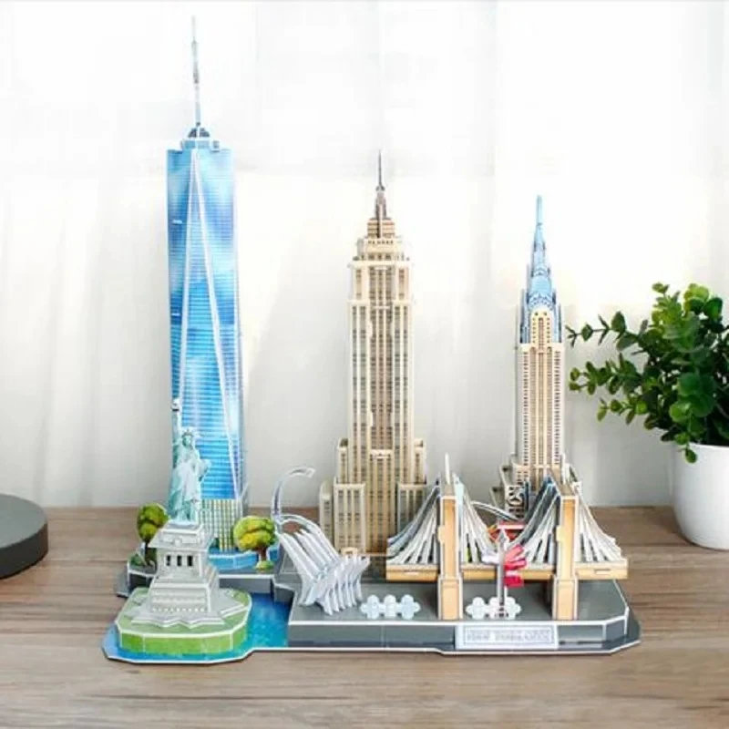 USA New York City Line Scenery Famous Build 3D Paper EPS Card Puzzle Building Model Toy Great Architecture Boy Girl Travel Gift