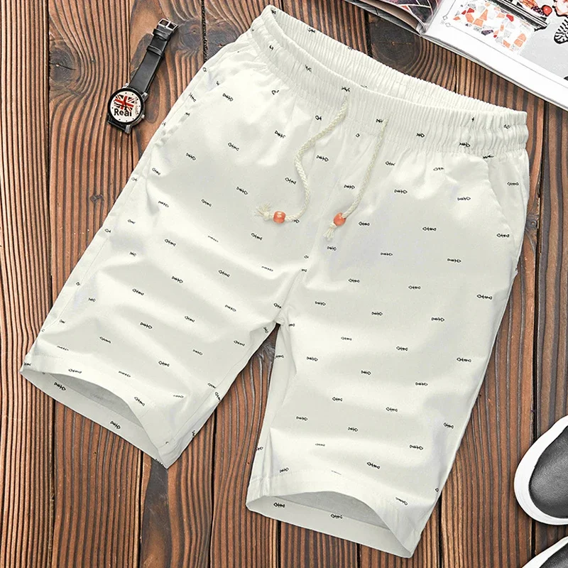 

hot sale Shorts Men Fitness Sport brand Elastic Waist Drawstring Cotton Shorts Summer Calf-length Design Fish bone printing Male