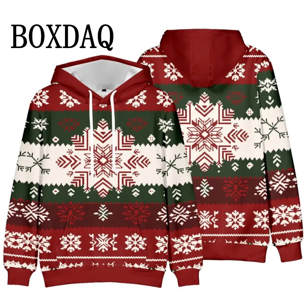 Red Christmas Women\'s Hoodie Fashions Christmas Party Top Striped Printed Autumn/Winter Hooded Sweatshirt 2024 Trend Hot Selling