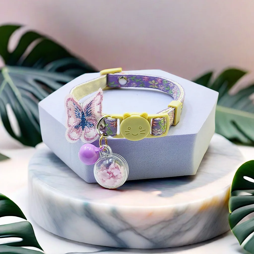 1 Stück im Dunkeln leuchtendes Katzenhalsband mit Schmetterlings- und Blumendesign, niedliches Katzenhalsband, Halsband für Hauskatzen/Außenkatzen, keine Batterie erforderlich – Detail 13