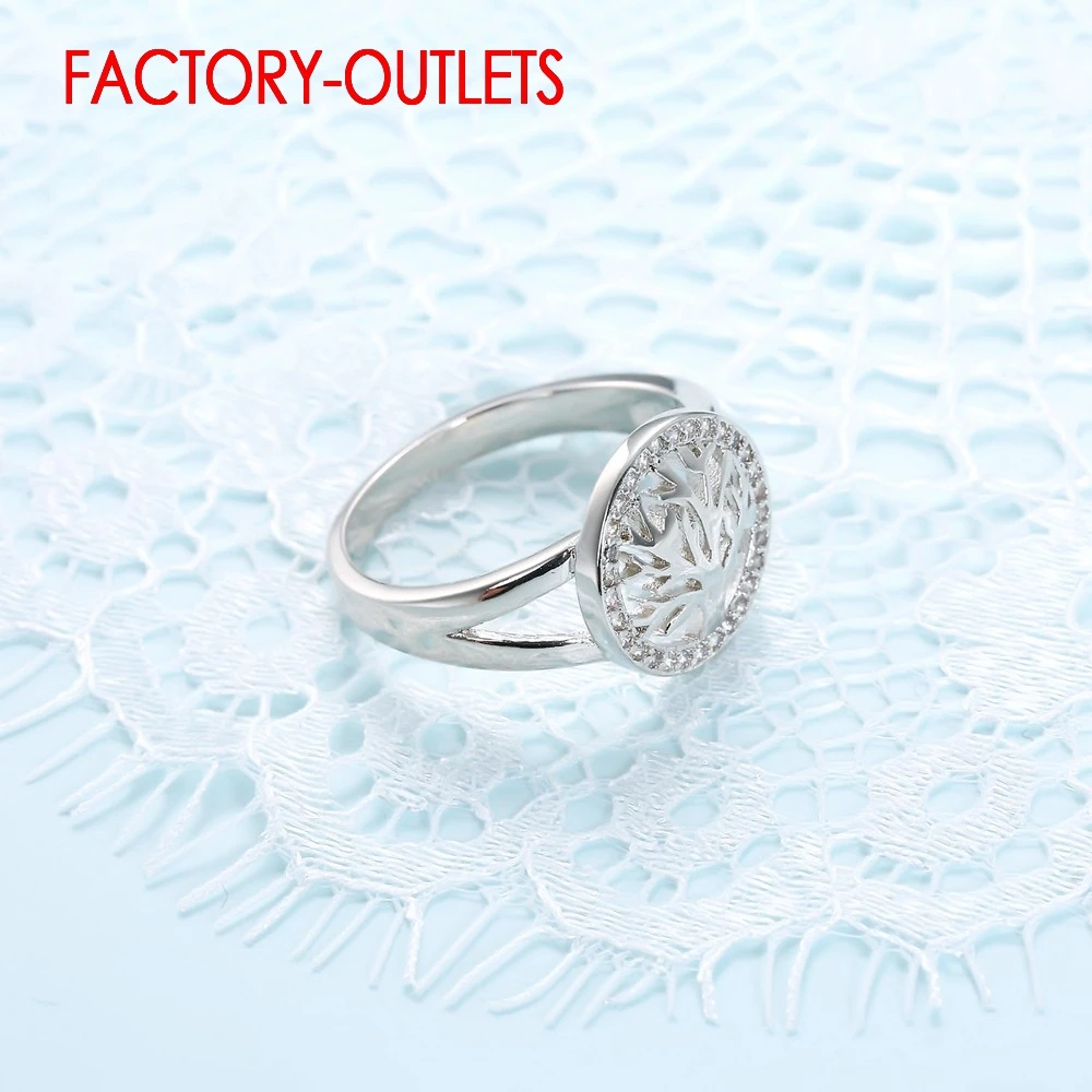 Genuine 925 Sterling Silver Ring Fashion Jewelry Classic Style Tree Shape Cubic Zirconia Women Girls Party Engagement Wholesale