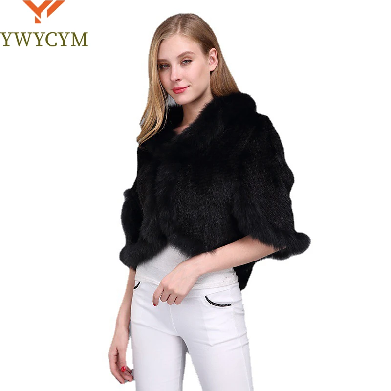 Lady Luxury Knitted Mink Fur Shawl Fashion Warm Natural Real Mink Fur Shawl Coat Women Casual Cardigan Cape With Fox Fur Collar