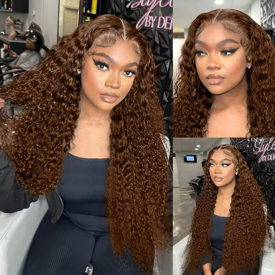 # 4 الشوكولاته براون مجعد 13X4 موجة المياه الدانتيل الجبهة الباروكات الملونة 100% خصلات الشعر المستعار الإنسان قبل قطعها موجة عميقة الدانتيل الباروكات البرازيلي