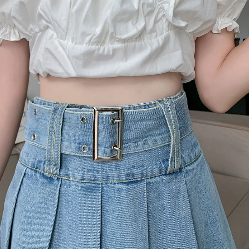 Faldas plisadas de mezclilla para mujer Seoulish Hotsweet, novedad de verano 2021, minifaldas acampanadas de cintura alta a la moda para primavera y verano para mujer