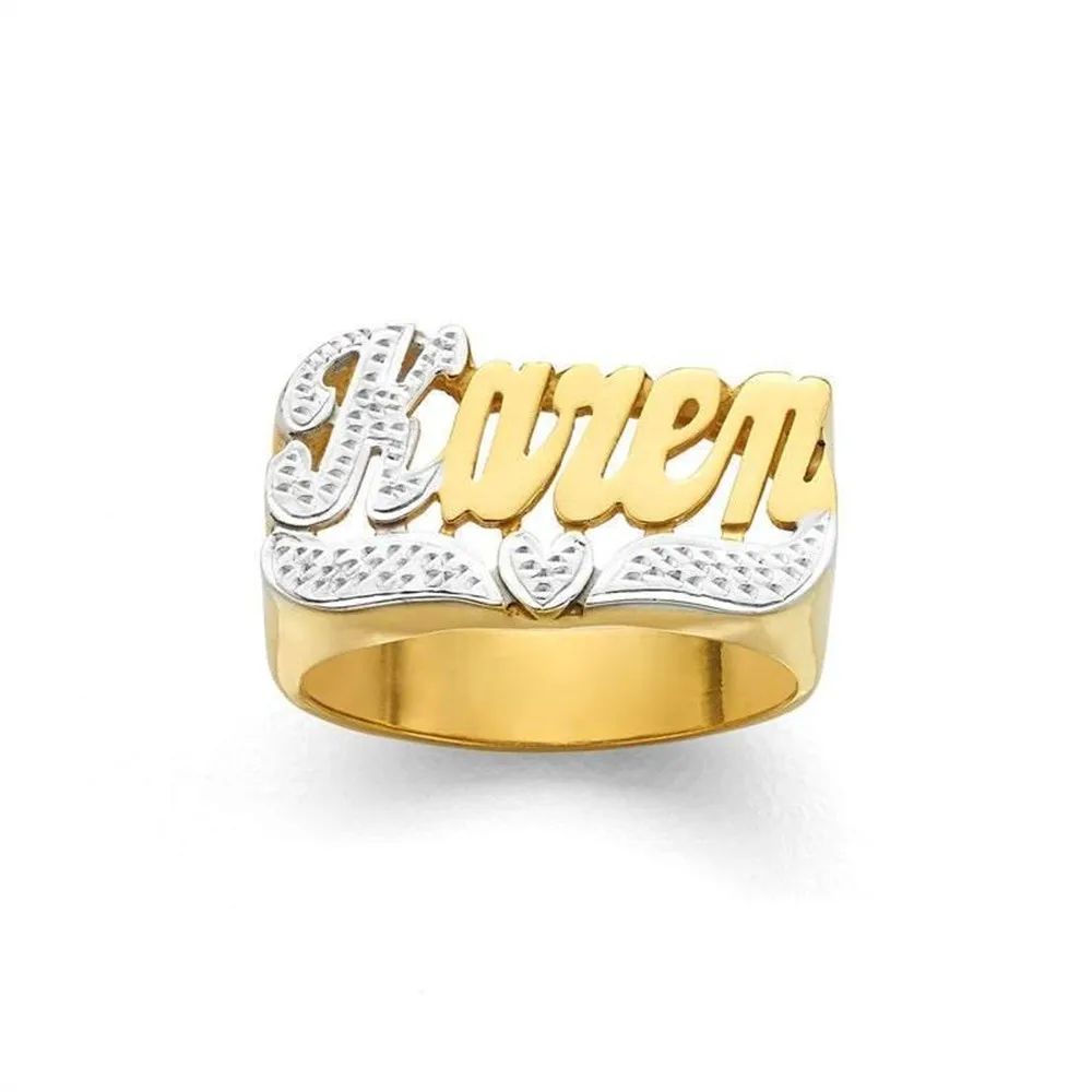 

Custom Nameplate Name Ring Stainless Steel Jewelry Personalized 3D Heart Letter Initial Rings Chunky Anel Masculino