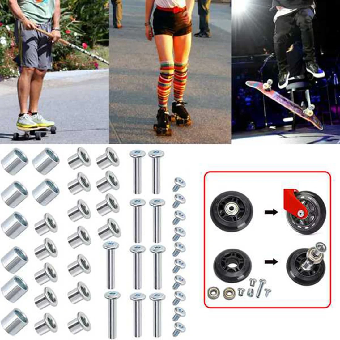 อินไลน์สเก็ต Axle Spacer สกรู,สเก็ตล้อแบริ่ง Spacer,Roller Skate อะไหล่เพลาและเพลาสกรูและประแจ,A