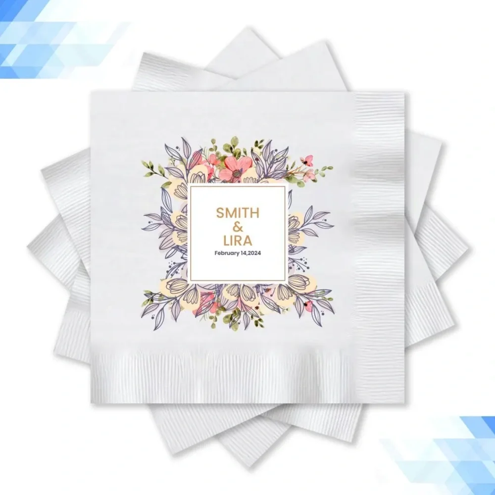 مناديل زفاف مخصصة ، مناديل مونوغرام مع تاريخ الاسم كوكتيل المشروبات الورقية الذكرى حفلة الغداء المناديل