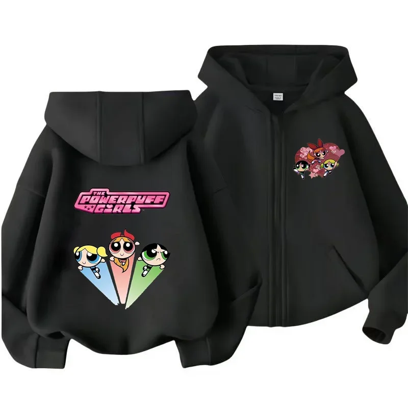 Kawaii anime Powerpuff ragazze camicia con cerniera con cappuccio cappotto sportivo ragazzi ragazze Chunqiu Harahara felpa con cappuccio Powerpuff