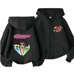 Kawaii anime Powerpuff ragazze camicia con cerniera con cappuccio cappotto sportivo ragazzi ragazze Chunqiu Harahara felpa con cappuccio Powerpuff ragazze anime costume