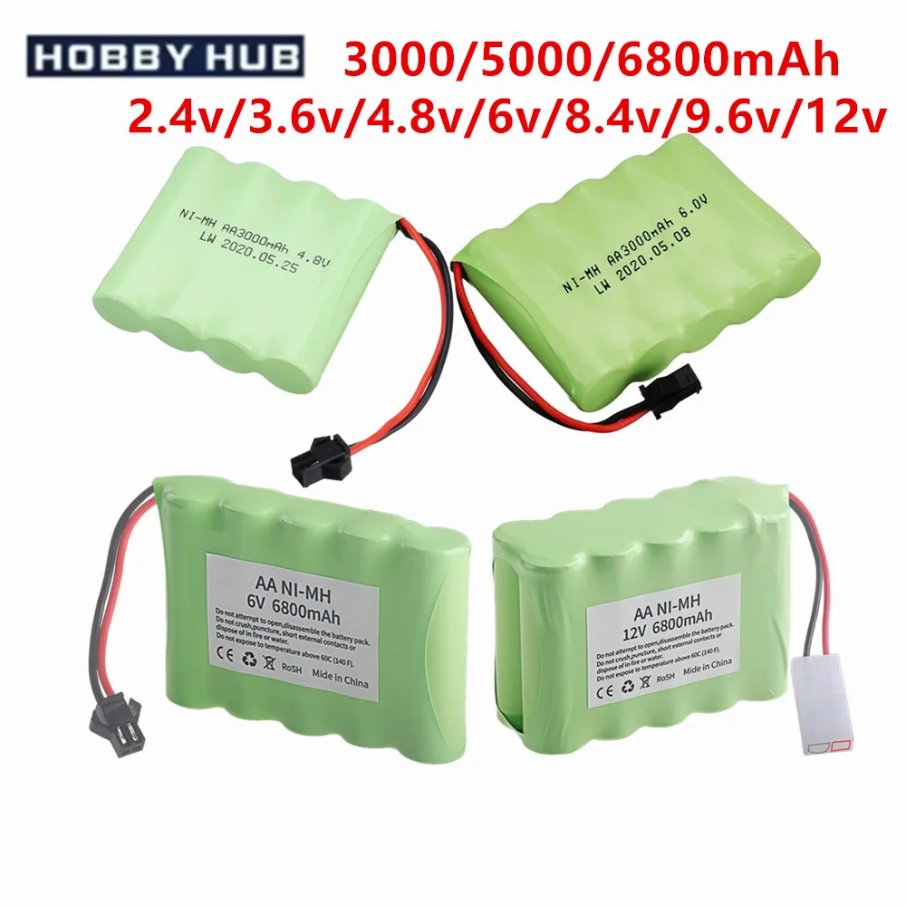 3.6V/4.8V/6V/7.2V/8.4V/9.6V/12v NI-MH Battery 3000mah 5000mah 6800mah for Rc toys Car Boat Tanks Trains Robot Gun