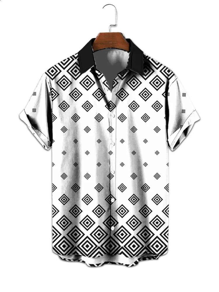 Chemise à manches courtes pour homme, impression numérique 3D diamant, chemise décontractée surdimensionnée, été, simple, polyvalent