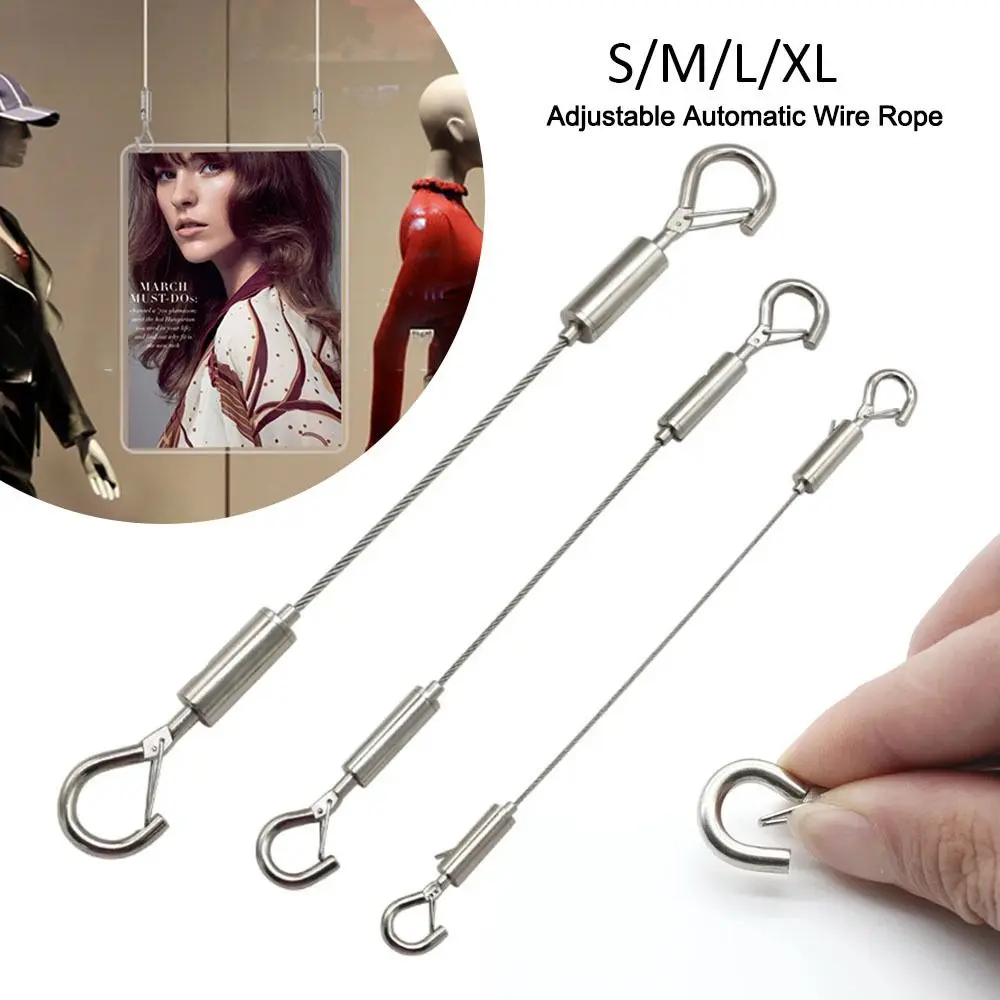 Anti Fall Adjustable Automatic Wire Rope Durable Double Headed Stainless Steel Cable Multifunctional Spring Hook