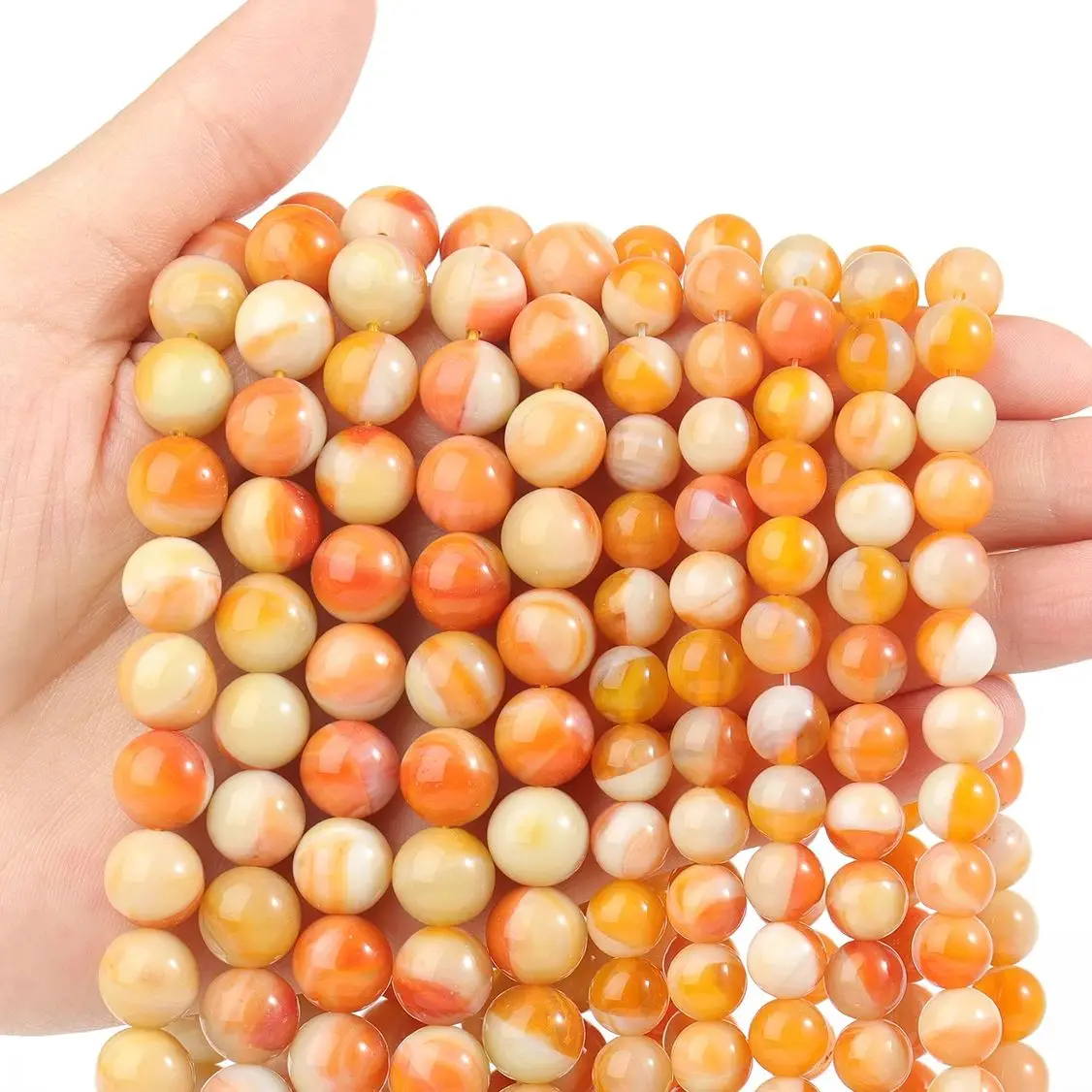 8/10mm Selected Orange Glass Imitation Striped Agate Round Loose Spacer Beads For Women Jewelry Making DIY Bracelet Accessories