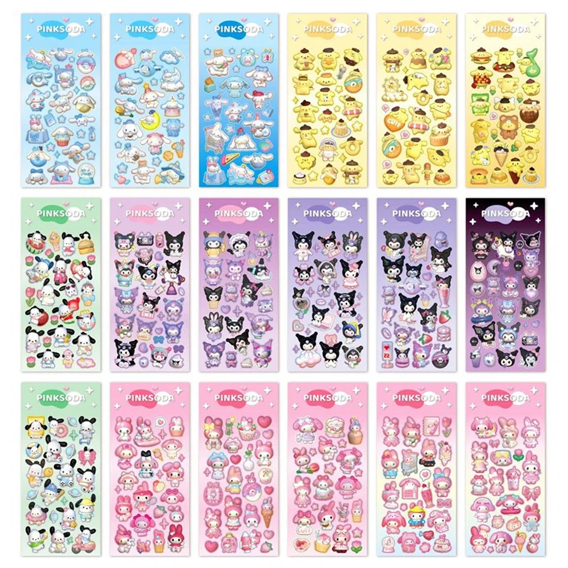 20/60/100pcs Sanrio Sticker Cute Cartoon Cinnamoroll Kuromi My Melody Sticker Decals Material Stationery Wholesale Kids Toys