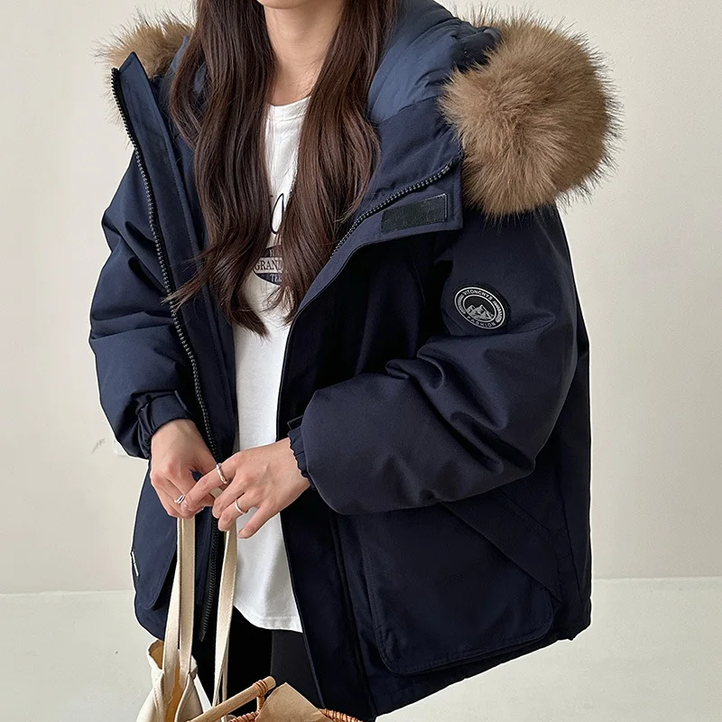 Winter New Style Big Wool Collar Workwear Cotton Jacket Korean Version Trendy Student Cotton Jacket Women Loose and Thick Cotton