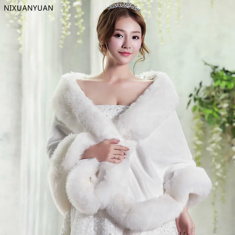 Red/White Wedding Bolero Winter Bridal Shrug Faux Fur Wedding Shawls Women Wraps Bridal Jacket Party Coat Bridal Shawl