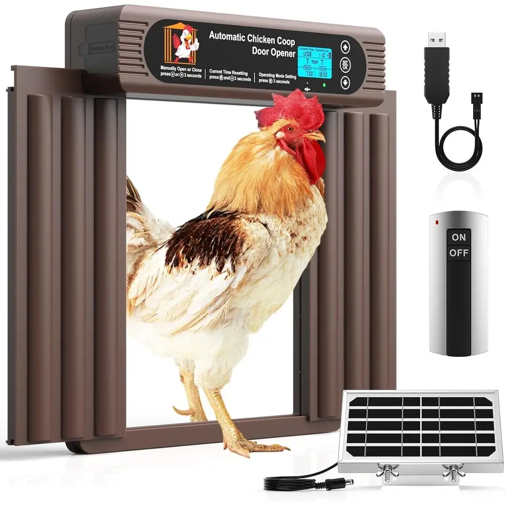 

Chicken Coop Door: Extra Large, Anti-Pinch, Battery-Powered Auto Door with Timer & Light Sensor, Remote Control (50-100M)