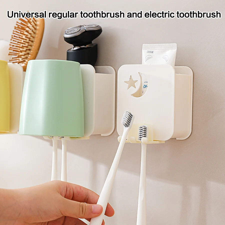 1pcs toothbrush holder set punch-free household mouthwash cup brushing cup wall-mounted toothbrush toothpaste storage rack bathroom storage box