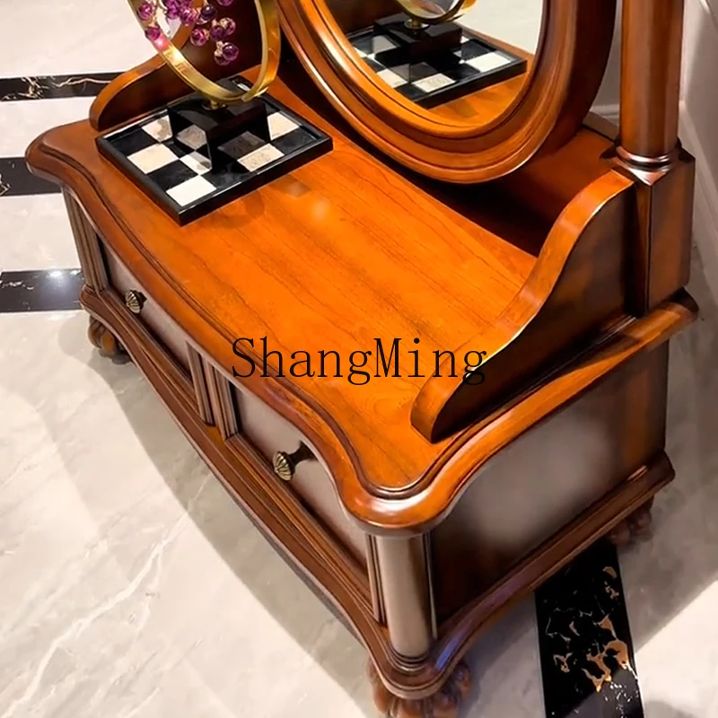 

FG bedroom retro sitting floor fitting mirror with drawer makeup mirror solid wood full-length mirror