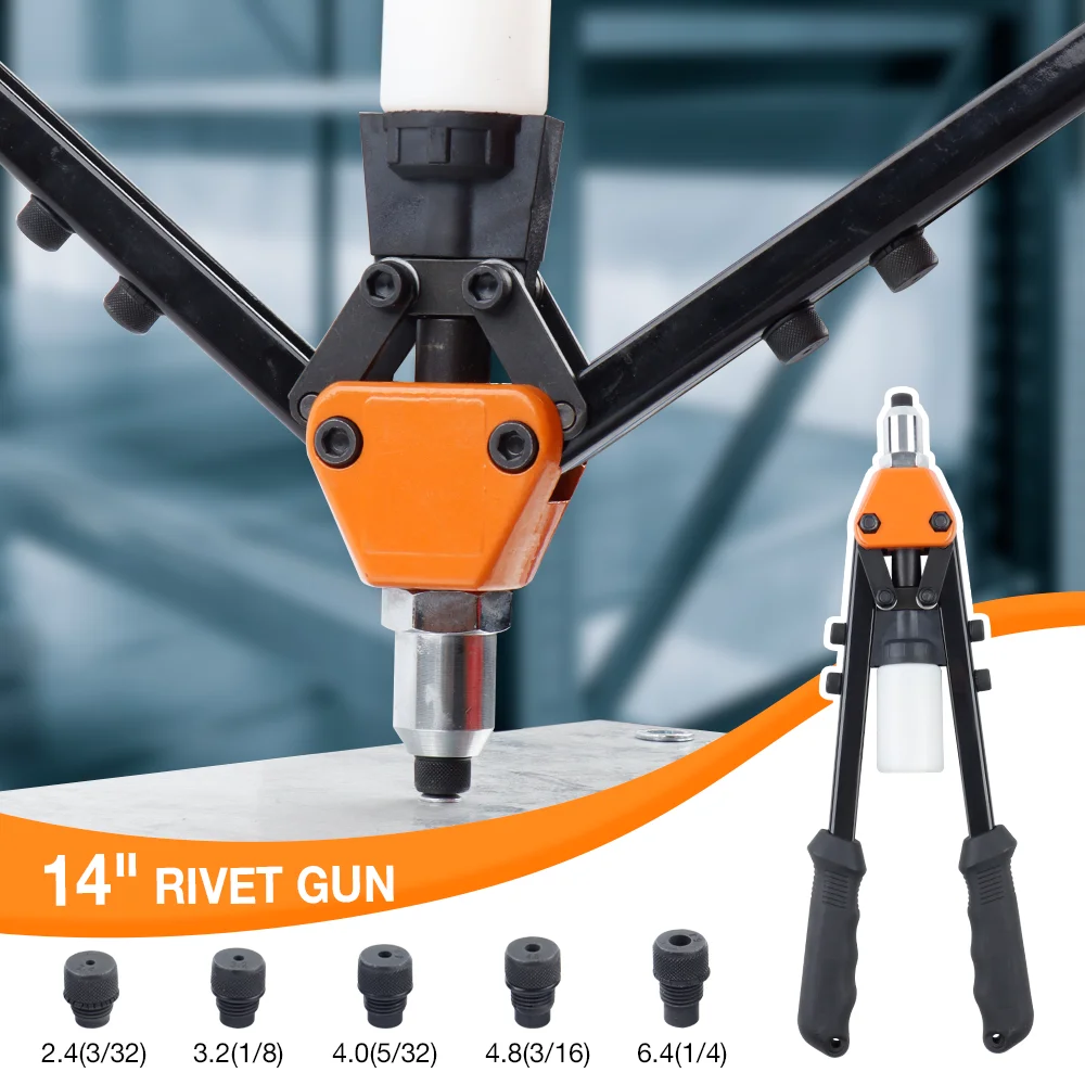 Set di rivettatrici, comprendente 5 teste per rivetti, 250 rivetti e 5 punte da trapano, adatto per rivetti da 2,4 mm/3,2 mm/4,0 mm/4,8 mm/6,4 mm, rivettatrice per uso domestico, utensile per rivetti manuale.