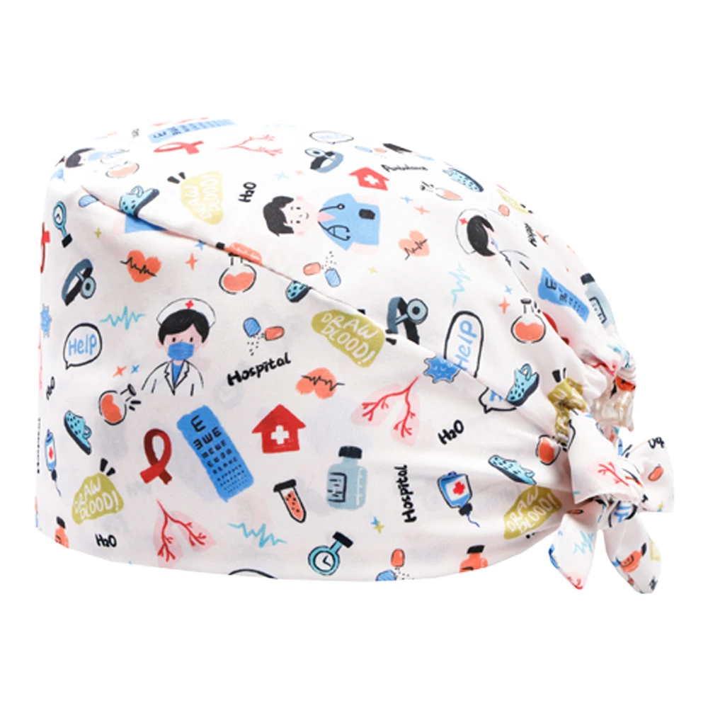 다용도 유니섹스 간호사 모자 의료용 모자 땀밴드 포함 소아과 노인과용 작업 모자 뒤쪽 묶는 머리 덮개 M1123