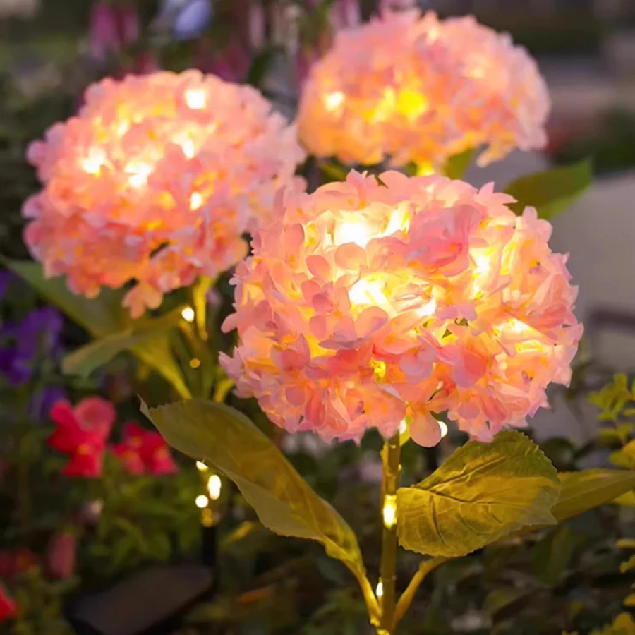 Solar Garden Light Outdoor Hydrangea Light Waterproof LED Flowers Stake Light for Garden Pathway Backyard Landscape Decorative