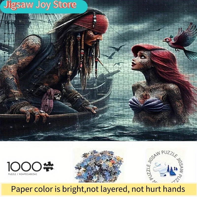 

1000pcs Paper Puzzle, DIY Puzzle, Jack the Pirate and Mermaid for Ariel Tattoo Version, Adult Puzzle, Paper Puzzle, Suitable f