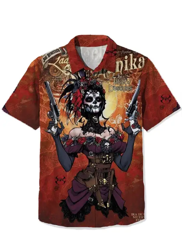 New Style Men Shirt Hawaii 3D Skull Printed Korean Short Sleeve T-Shirts Harajuku Casual Men Spooky Beach Clothing Summer