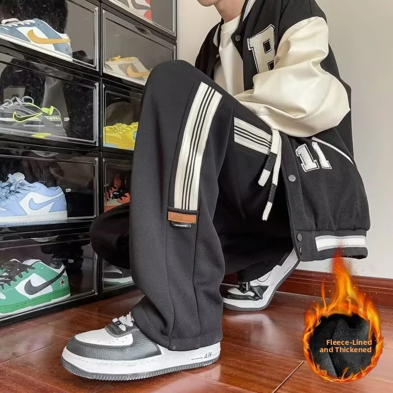 

Мужские повседневные брюки American Sle, прямые брюки на подкладке, зимние спортивные брюки больших размеров, длинные брюки High Street