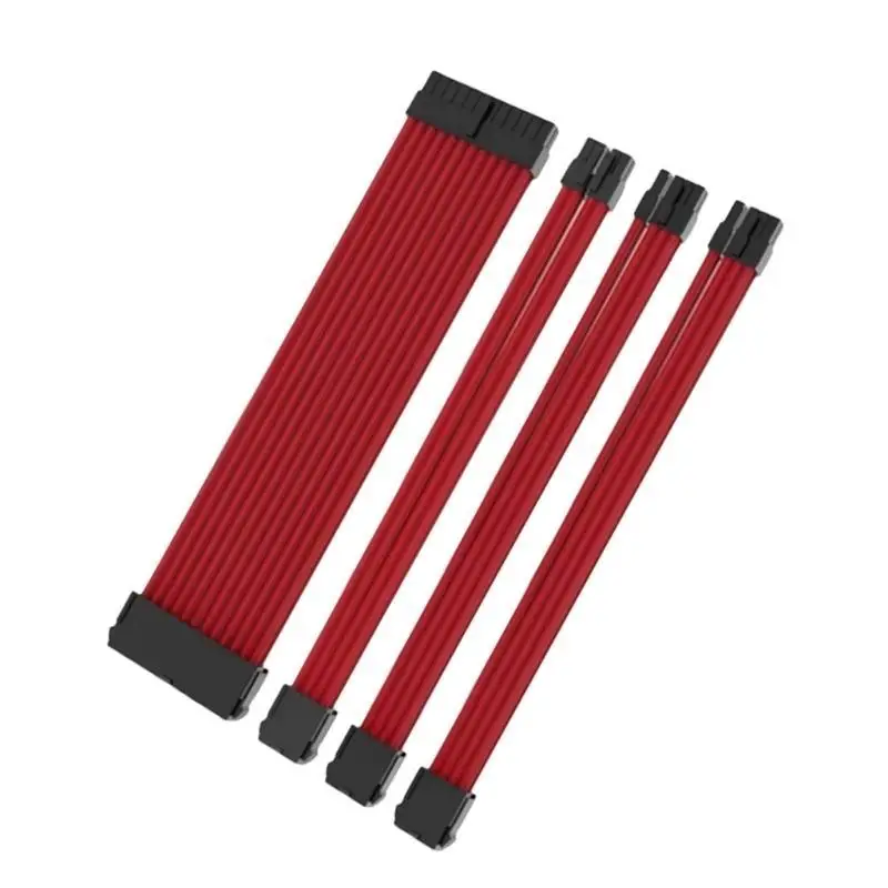 652F ATX24Pin Power Supply Extension Cables with Combs, 30CM Sleeved ATX24Pin PCIE 8P