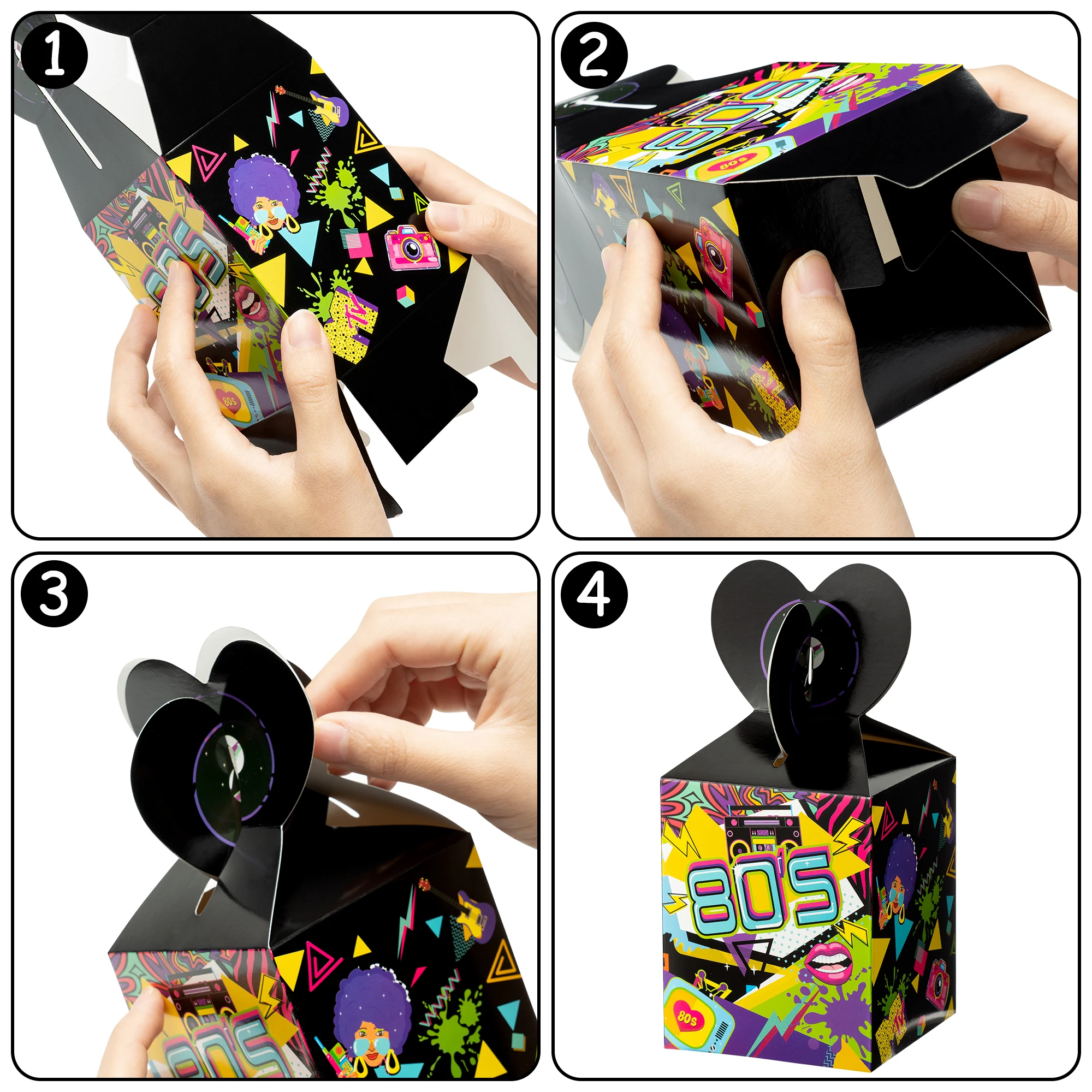 18Pcs Vintage 80s Candy Box Set Disco Print Small Popcorn Cookies Warring Box for Kids Birthday Party Anniversary Celebration