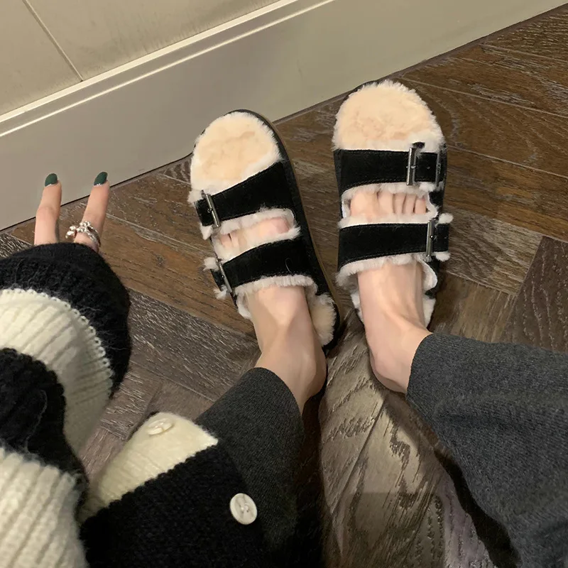 

Women Fur Slides Indoor Shoes Men Warm House Soft Slippers Non-slip Casual Floor Shoes Plush Slippers New Winter Plush Slippers